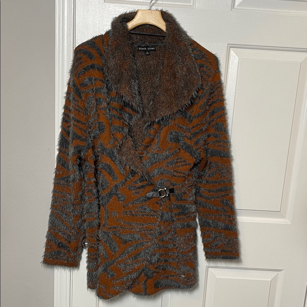 Black Rivet Coat Jacket womens XL Black Rust Gold Blazer Leather Tiger